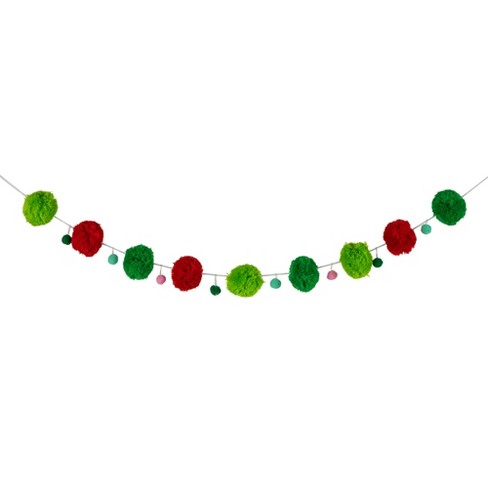 Christmas Garland Red White Green Yarn Pom Pom Christmas 