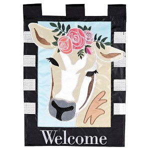 Dicksons Magnolia Garden Welcome Cow Floral Black and White 18 x 13 Polyester Outdoor Garden Flag - 1 of 2