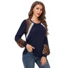 Women's Long Sleeve Leopard Print Tunic Tops Casual Color Block Blouse Loose T Shirt - 2 of 4
