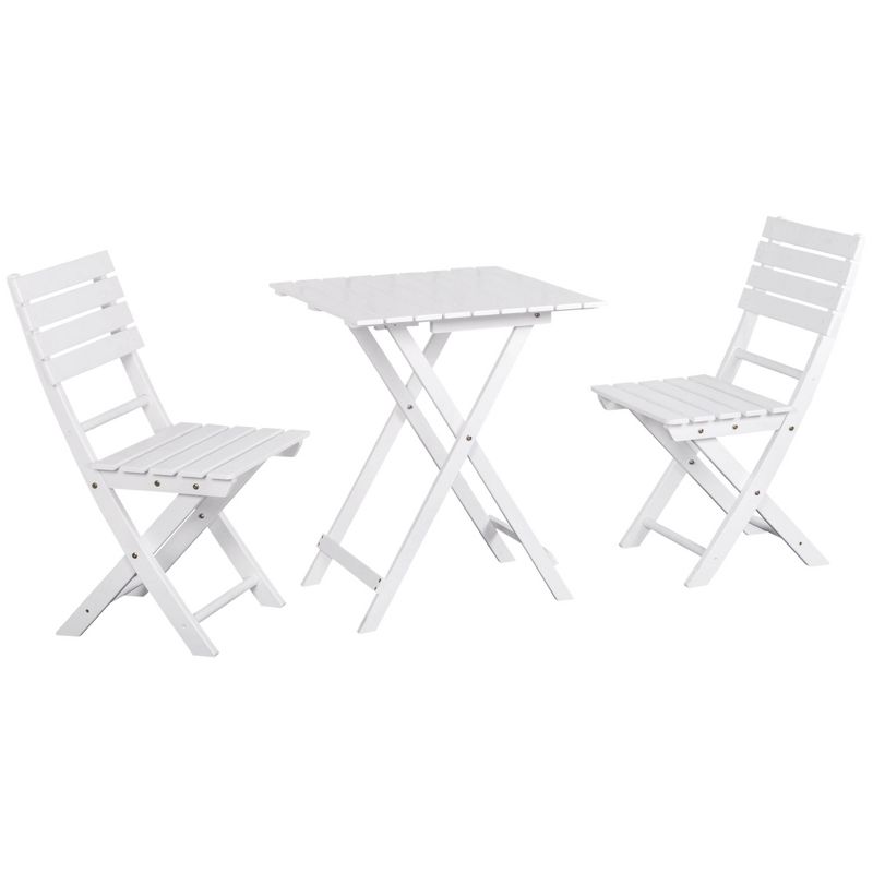 Outsunny 3 Piece Bistro Set, Wood Folding Outdoor Furniture with Table & Chairs for Backyard & Balcony, Square, White, 4 of 7