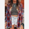 Amaryllis Women’s Oversized Button Down Plaid Shirt Long Sleeve Collared Front Pocket Raw Hem - 2 of 4