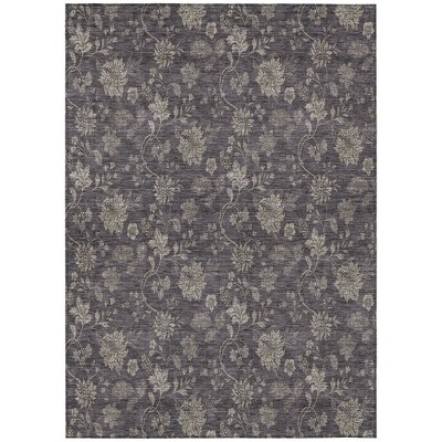 Taupe And Beige Floral Washable Indoor Outdoor Area Rug