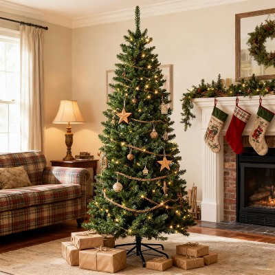 Artificial Christmas Tree, Pre-Lit Pencil Christmas Tree, Dual LED Light, Xmas Tree Holiday Decoration for Home Party
