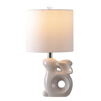 Ruby 19" Grey Ceramic Bunny Table Lamp with Cotton Shade