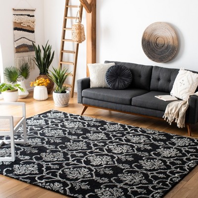Black and Ivory Hand-Tufted Wool Square Area Rug