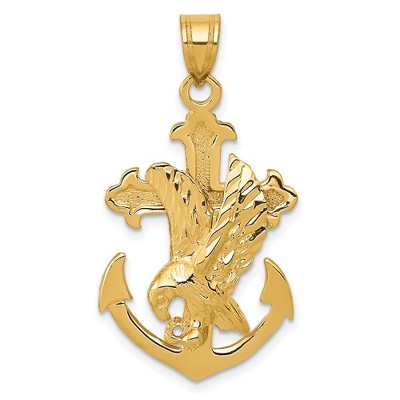 Black Bow Jewelry 14k Yellow Gold Mariner Cross with Eagle Pendant