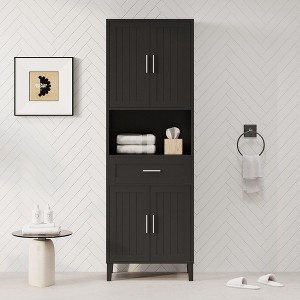 Whisen 70.9” Multifunctional Water-Resistant Tall Bathroom Storage Cabinet with Adjustable Shelves, Soft-Close Doors - 1 of 4