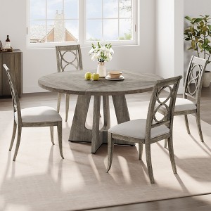 47" Dining Table Set for 4 to 6, Round with Wooden Top and Pedestal Base for Dining Room, Kitchen Room (No Chairs) - 1 of 4