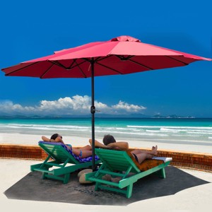 Costway 15' Market Outdoor Umbrella Double-Sided Twin Patio Umbrella with Crank Wine - 1 of 4