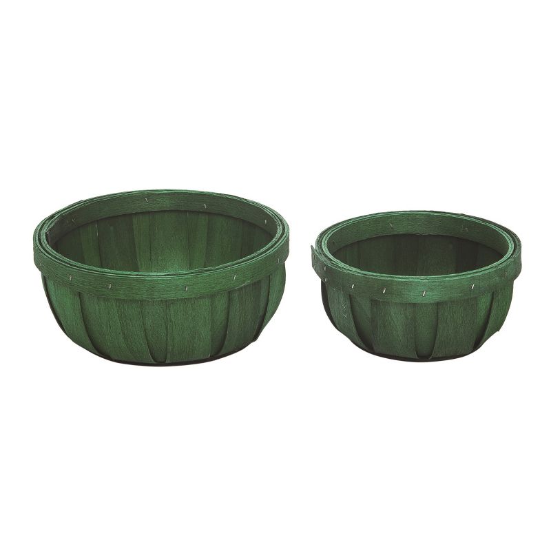 Transpac Wood 8.07 in. Green Spring Woven Shallow Baskets Set of 2, 1 of 2