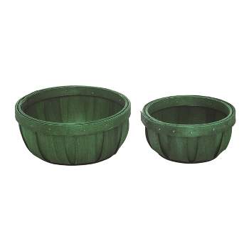 Transpac Wood 8.07 in. Green Spring Woven Shallow Baskets Set of 2