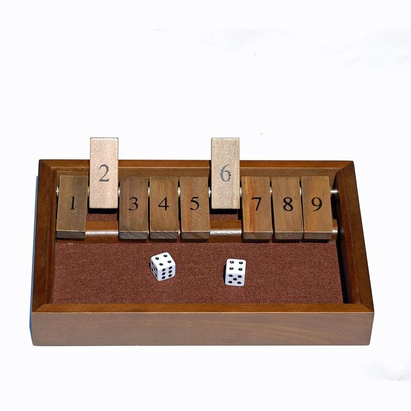 WE Games 9 Number Shut the Box Board Game with Walnut Stained Wood, 11 in., 1 of 5