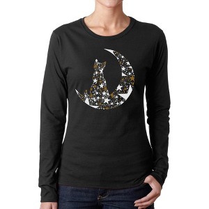 LA Pop Art Cat Sitting On Moon - Women's Word Art Long Sleeve T-Shirt - 1 of 4