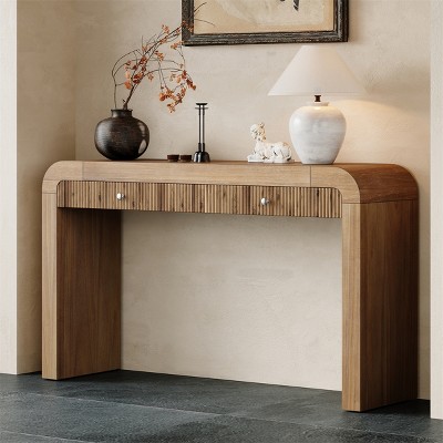 ELJGET 54" Soild Wood Console Table with Drawers, Rustic Entryway Table, Sturdy Sofa Table for Hallway & Living Room