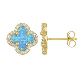 Junior Jewels 14K Gold Over Sterling Silver Created Opal Clover Stud Earrings - 1 of 2
