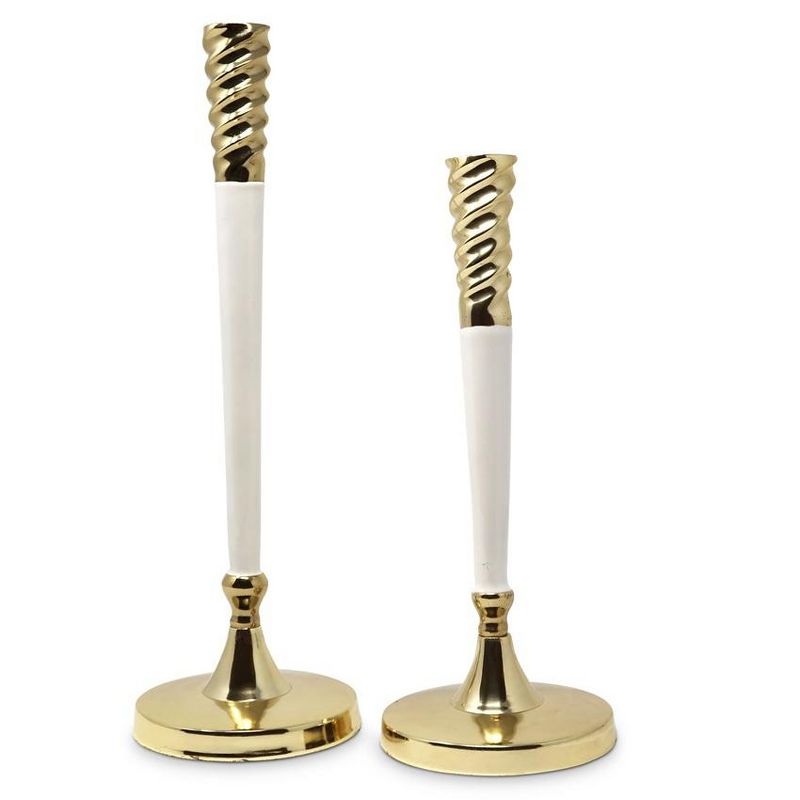 Classic Touch White and Gold Taper Candle Holder, 1 of 5