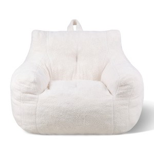 VEVOR Bean Bag Chair, 3 feet Bean Bag Chair with Soft Armrests and Storage Pocket, 25D Memory Foam Filled with Soft Teddy Velvet Cover, White - 1 of 4