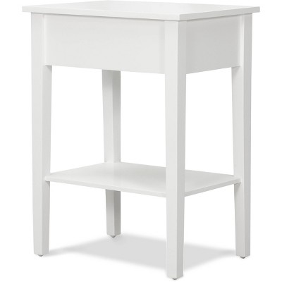 Classic White Wood End Table with Storage Drawer and Shelf