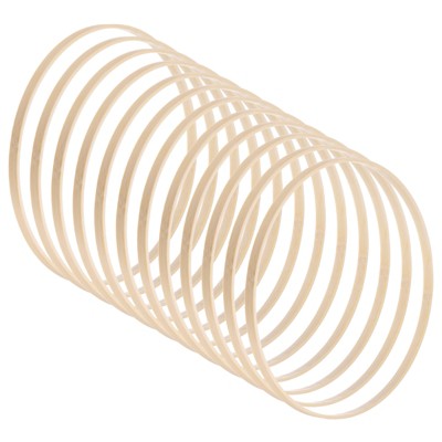 Unique Bargains DIY Wedding Decor Macrame Crafting Bamboo Wooden Floral Hoop Wreath Rings Beige 12 Pcs