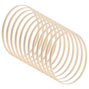 Unique Bargains DIY Wedding Decor Macrame Crafting Bamboo Wooden Floral Hoop Wreath Rings Beige 12 Pcs - 1 of 4