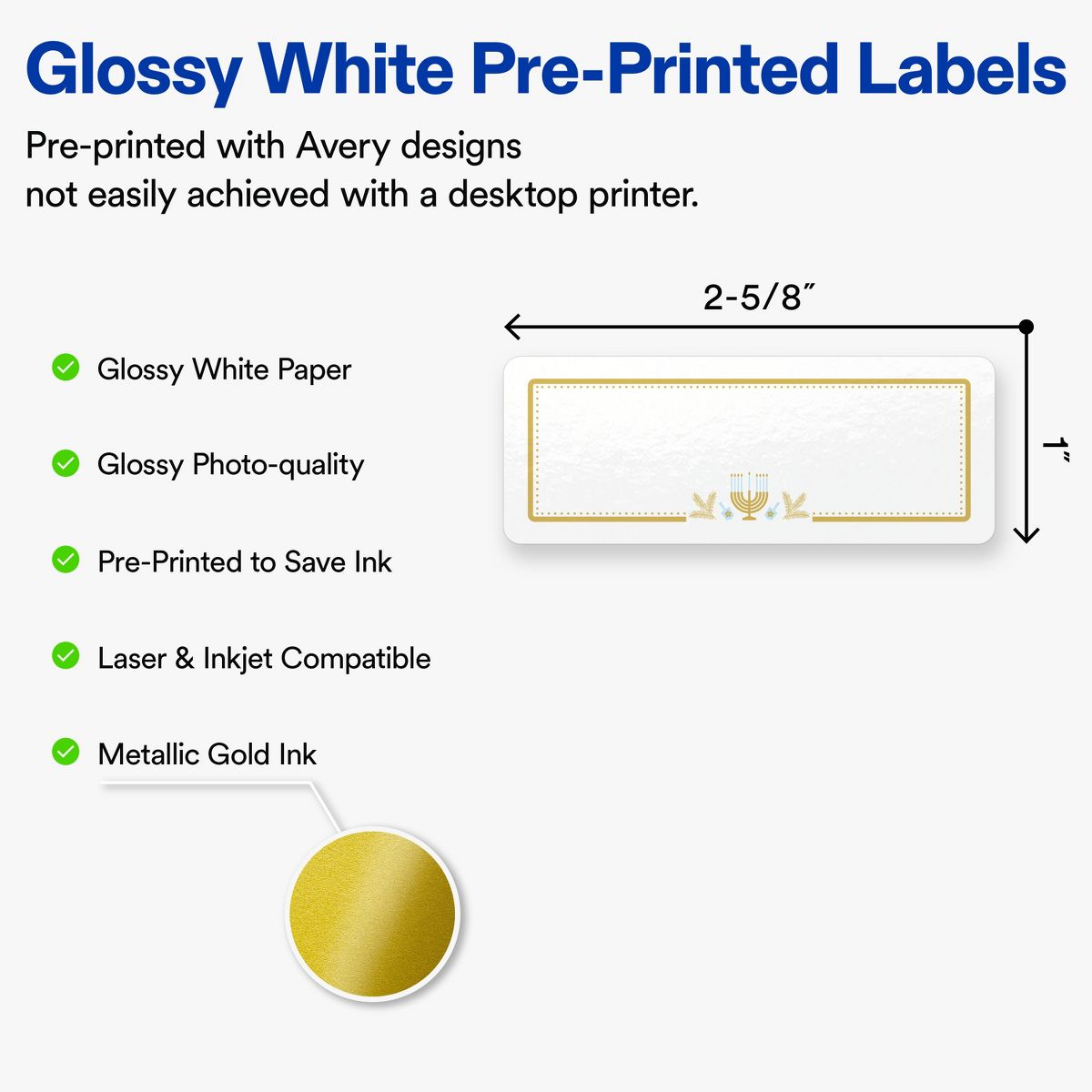 Avery® Labels, 1" x 2-5/8", Glossy, Gold Menorah Frame, 160 - thumbnail 2