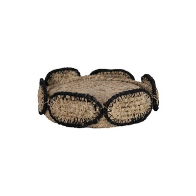Storied Home Boho 2-Tone Woven Seagrass Coasters with Basket Holder, Natural and Black, Set of 4 Coasters