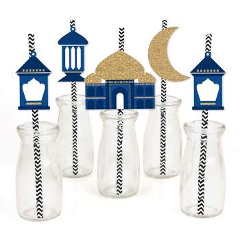 Big Dot of Happiness Ramadan - Paper Straw Decor - Eid Mubarak Striped Decorative Straws - Set of 24