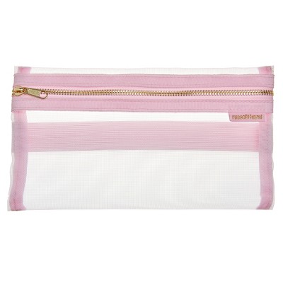 Enday Big Capacity Pencil Case, 3 Compartments Pencil Bags with Zipper, Pink