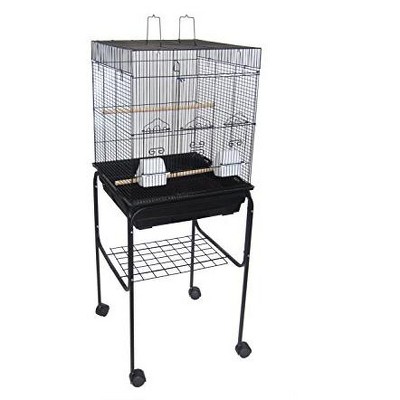 YML 5924 3/8 inches Bar Spacing Flat Top Bird Cage with Stand 18 inches x 18 inches /Small Black