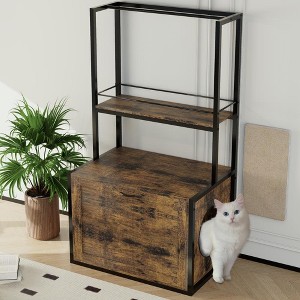KTMBDW Litter Box Enclosure with 2 Storage Shelves, 2-in-1 Hidden Cat Litter Box Enclosure Furniture with Shelf, Brown - 1 of 4