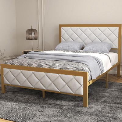 Acekool Velvet Bed Frame - Quilted Headboard & Storage Space
