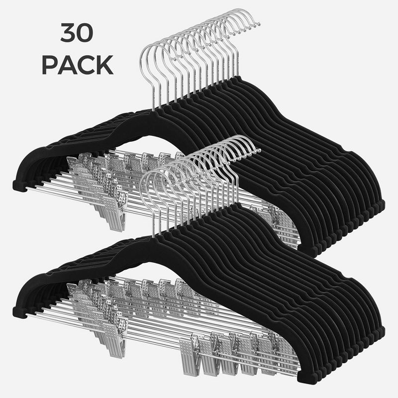 SONGMICS 30 Packs Velvet Skirt Pants Hangers Velvet Hangers with Adjustable Clips Non Slip Space Saving Clothes Hangers, 1 of 8