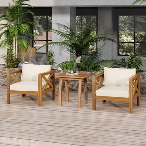 Christopher Knight Home Callum Transitional 3 Piece Patio Acacia Wood Club Chairs with Rectangle Accent Table - 1 of 4
