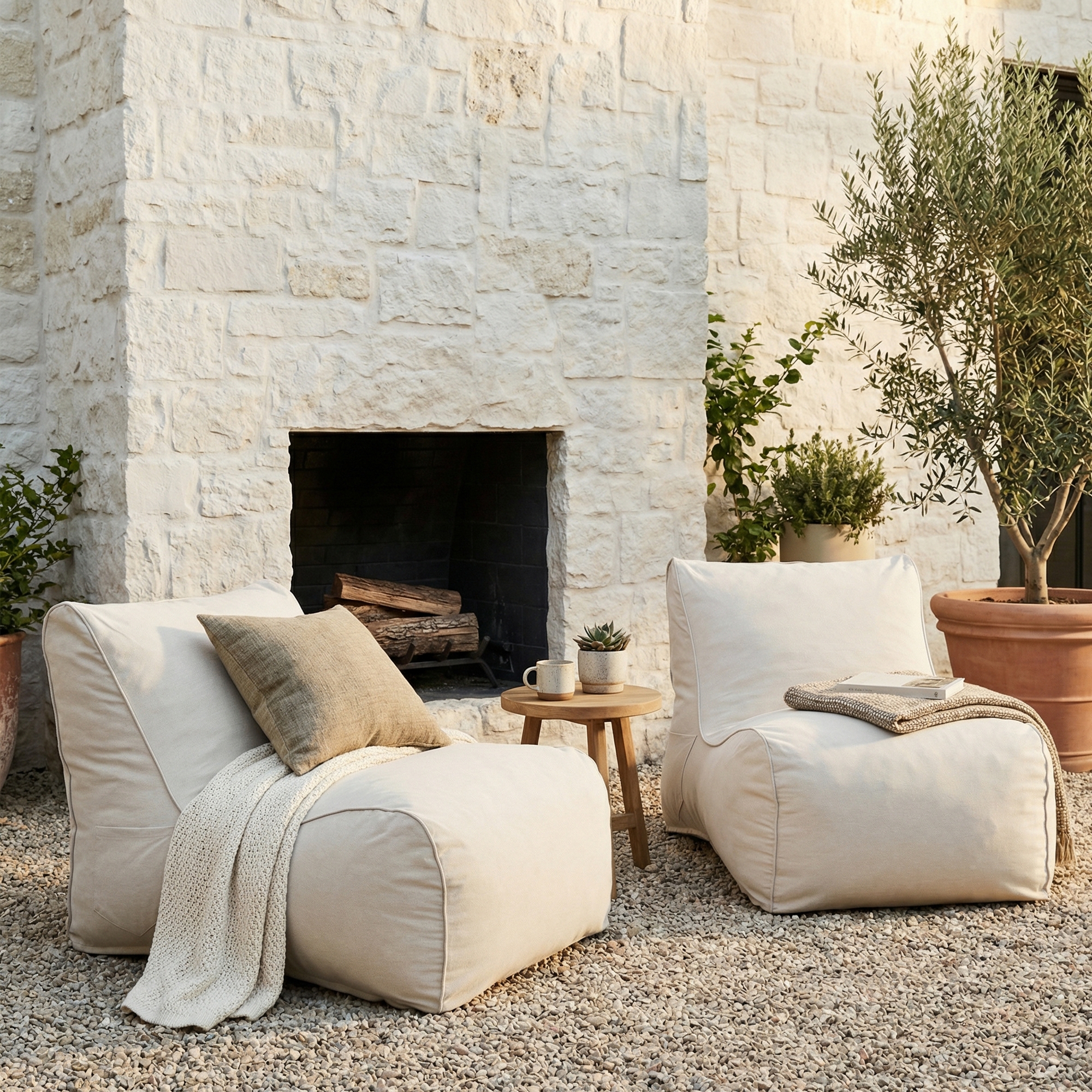 Christopher Knight Home Estelle Modern Outdoor Bean Bag Lounge Chair (Set of 2), Beige
