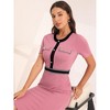 Hobemty Women's Round Neck Short Sleeve Contrast Color Elegant Sheath Pencil Dresses - 3 of 4