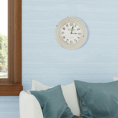 Distressed White Circular Iron Wall Clock with Black Hands