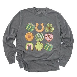 Simply Sage Market Women's St. Patrick's Charm Chart Long Sleeve Garment Dyed Tee - 1 of 4