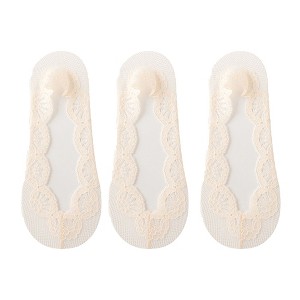 Anna-Kaci Women's 3-Pack Low Cut Lace Liner Socks with Non-Slip Heel Grip No Show Design - 1 of 4