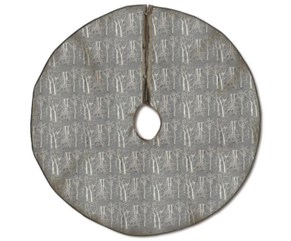Melrose 54" Elegant Shiny Gray Jacquard Forest Print Christmas Tree Skirt