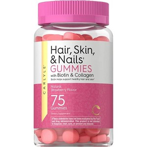 Carlyle Hair Skin and Nails Vitamins | 75 Gummies | with Biotin and Collagen | Strawberry Flavor - 1 of 2