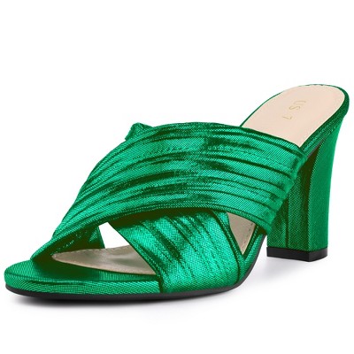 Allegra K Women's Slouches Crisscross Strap Slip-on Block Heel Slide Sandals