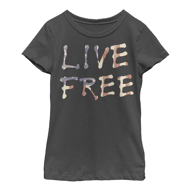 Girl's Lost Gods Live Free American Flag T-Shirt, 1 of 4