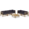 vidaXL Bamboo Patio Lounge Set, 6-Piece Outdoor Furniture Set with Dark Gray Cushions, Modular Design, Easy to Clean, Washable Cushion Covers - 2 of 4