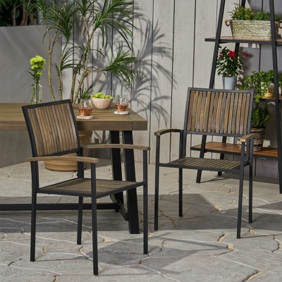 SKRAN Set of 2 Acacia Wood Outdoor Patio Dining Chairs, Modern Industrial Design Chairs with Vertical Slats for Lawn, Garden, Backyard