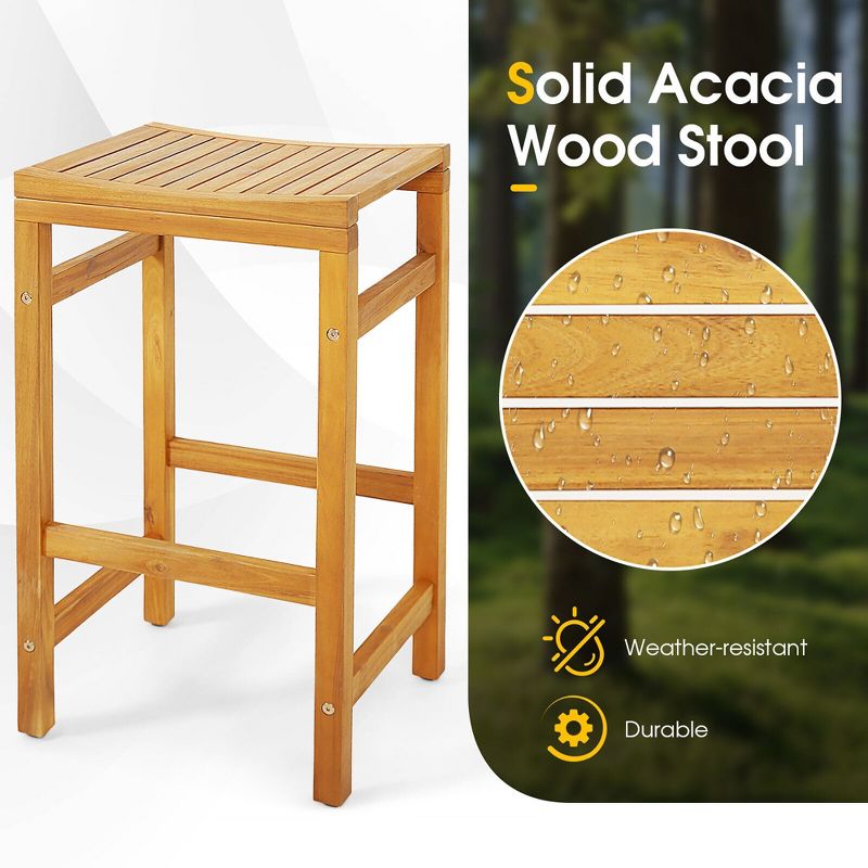 Tangkula 5 Pieces Patio Acacia Wood Bar Set Outdoor Bar Height Table & Saddle Stool Chairs Set, 2 of 6