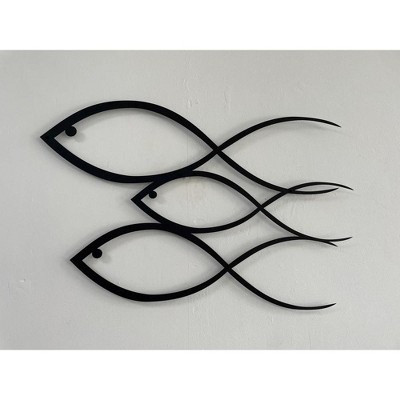 Matte Black Metal Fish Sculpture Wall Art for Indoor/Outdoor