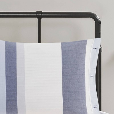 Full/Queen Blue Striped Jacquard Duvet Cover Set