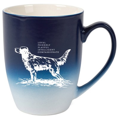 Elanze Designs 12 Ounce Ceramic Decorative Laser Engraved Giftable Novelty Tea Coffee Cup Mug Navy Blue and White Dog Loyal Friendly Playful