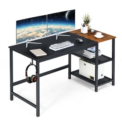 Modern Simple PC Desk with Splice Board 47 Inch Small Desk Study Writing Table with Storage Shelves CubiCubi Computer Home Office Desk Espresso and Black 