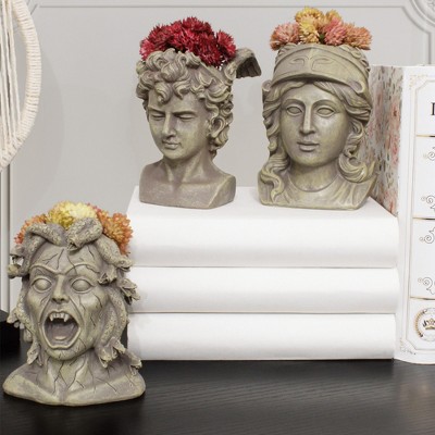 Mini Gray Resin Greek Mythology Planter Pots, 3-Piece Set